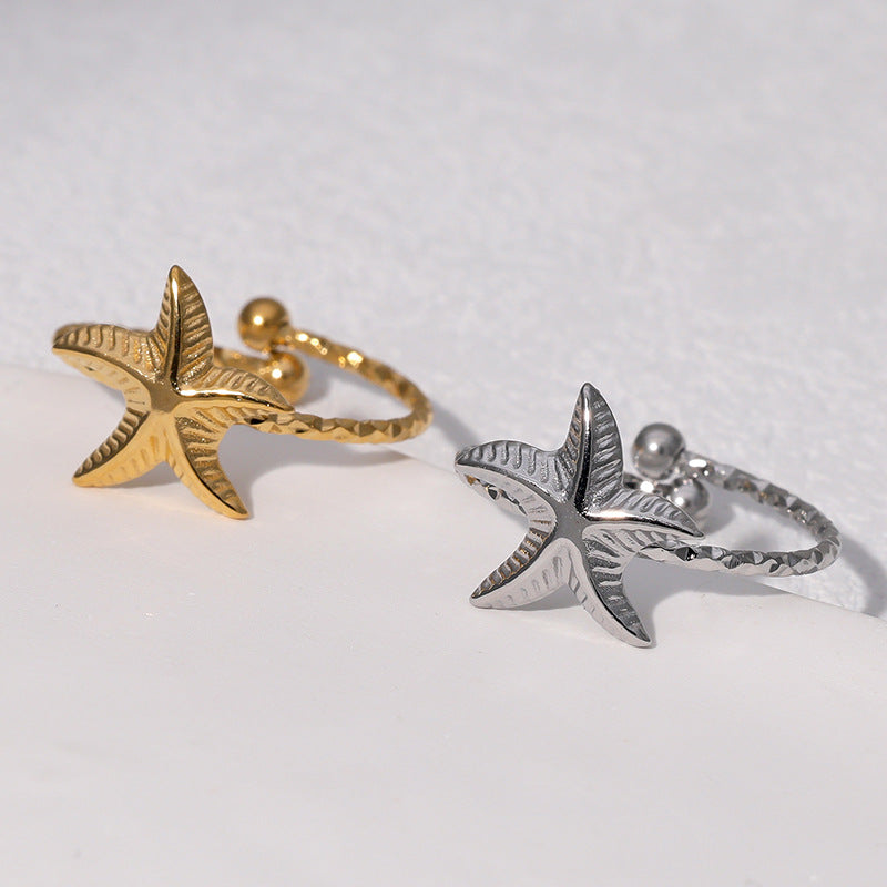 Minimalist Star-Shaped Stainless Steel Ring with 18K Gold Plating for Women Fashionable Office Wear Jewelry