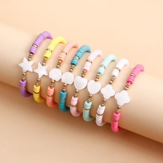Minimalist Geometric Polymer Clay Heart Mother-of-Pearl Bracelet for Women with Plated Finish