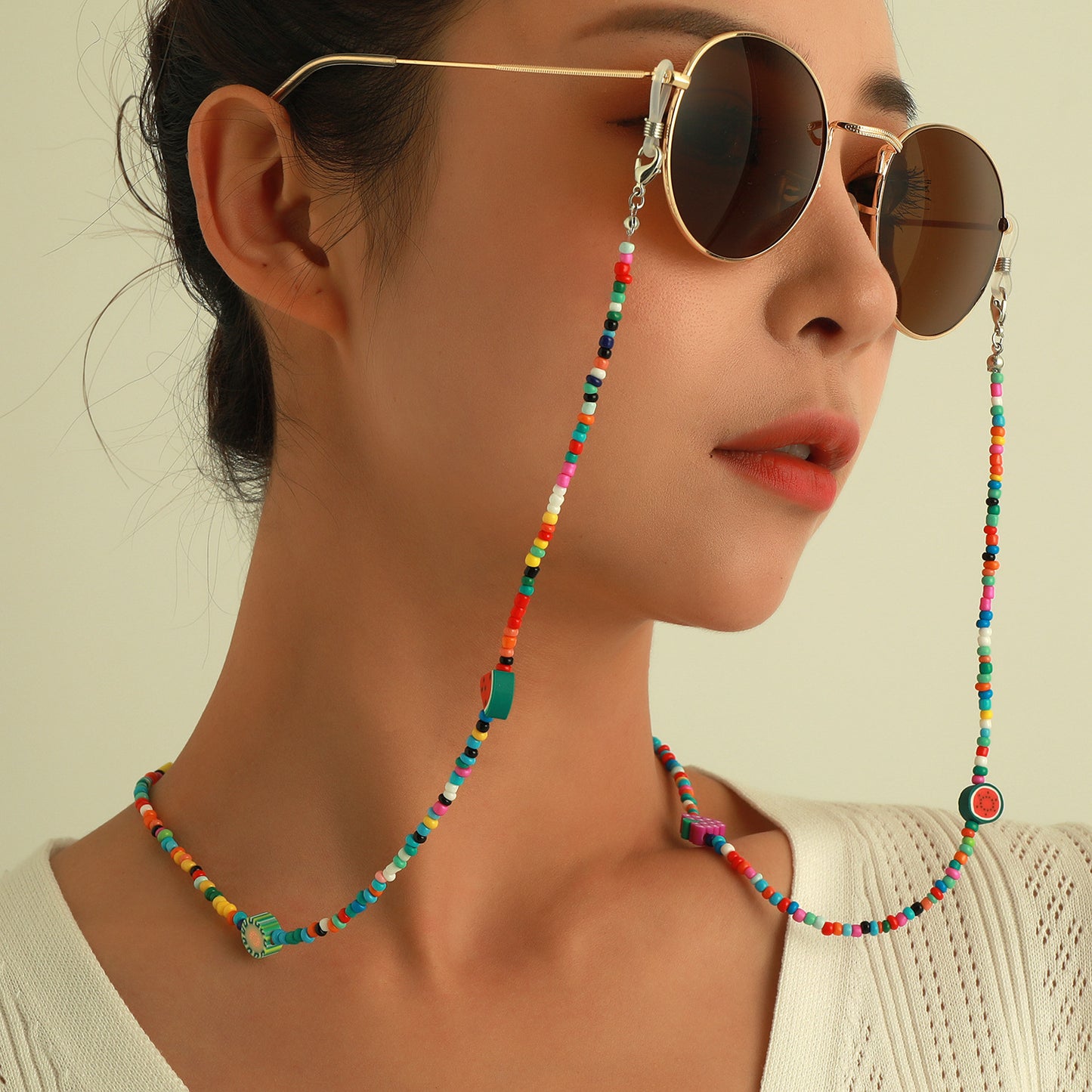 Punk Fruit Apple Glass Beads Eyewear Chain for Women