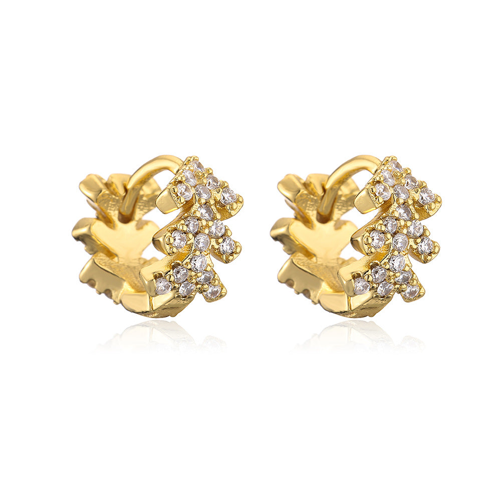 Orecchini da donna geometrici minimalisti in rame con placcatura in oro vero e intarsio di zirconi