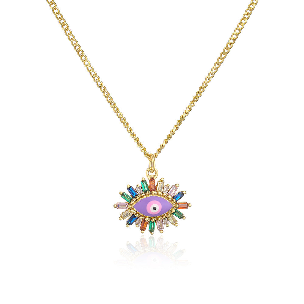 Collana con pendente a occhio di Allah geometrico minimalista da donna, base in rame placcata oro 18K e dettagli in smalto colorato