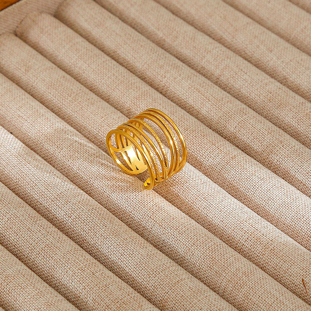 Minimalist Geometric Flower-Shaped Titanium Steel Ring with Plating Finish for Women, Adjustable Open Band Fashion Ring