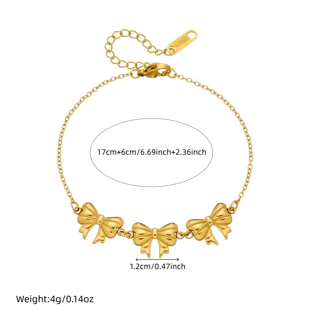 Minimalist Gold Plated Stainless Steel Bow Bracelet for Women