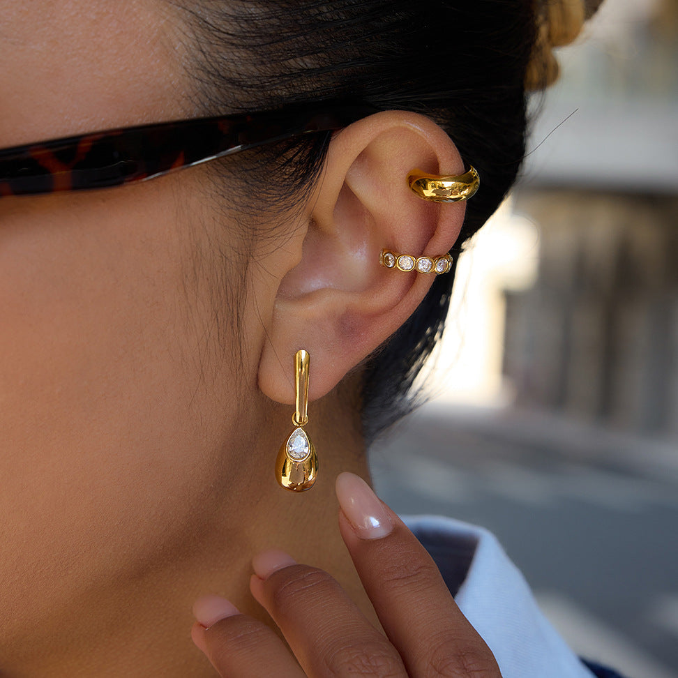 Elegant Teardrop Geometric Stainless Steel Plated Cubic Zirconia Earrings for Women