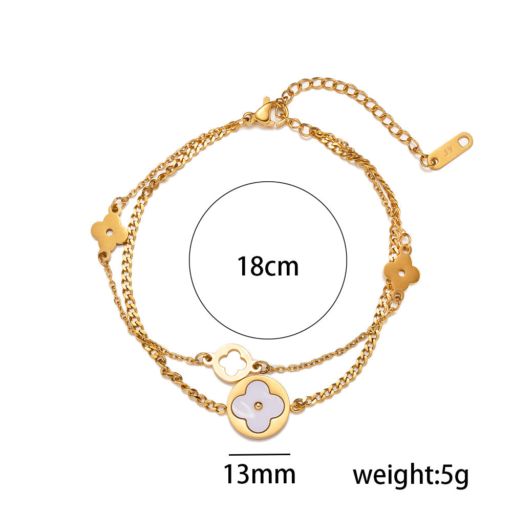 Minimalist Clover-Shaped Titanium Steel Bracelet with Hollow-Out Design and Hypoallergenic Electroplated Finish