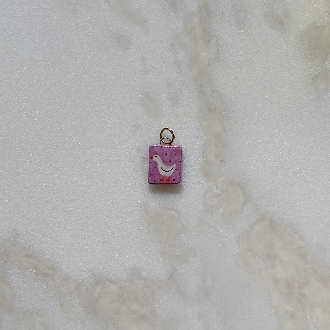 Casual Stainless Steel Geometric Flower Bow Drip Oil Plated Necklace with Cherry Strawberry Pattern