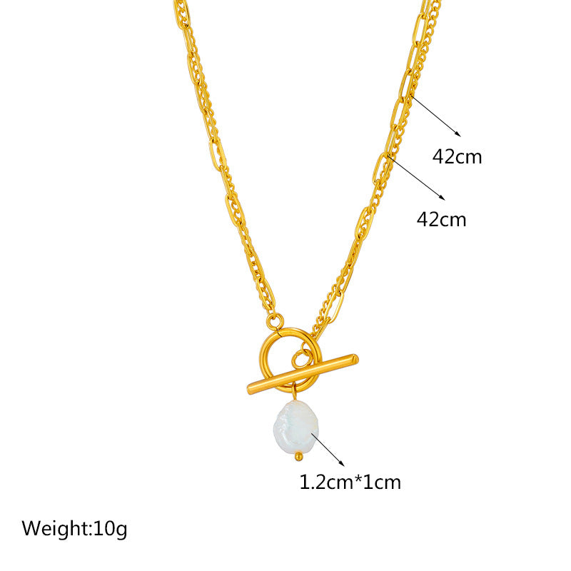 Minimalist Vintage Baroque Irregular Geometric Titanium Steel Plated Punk Necklace with Double Layer Chain