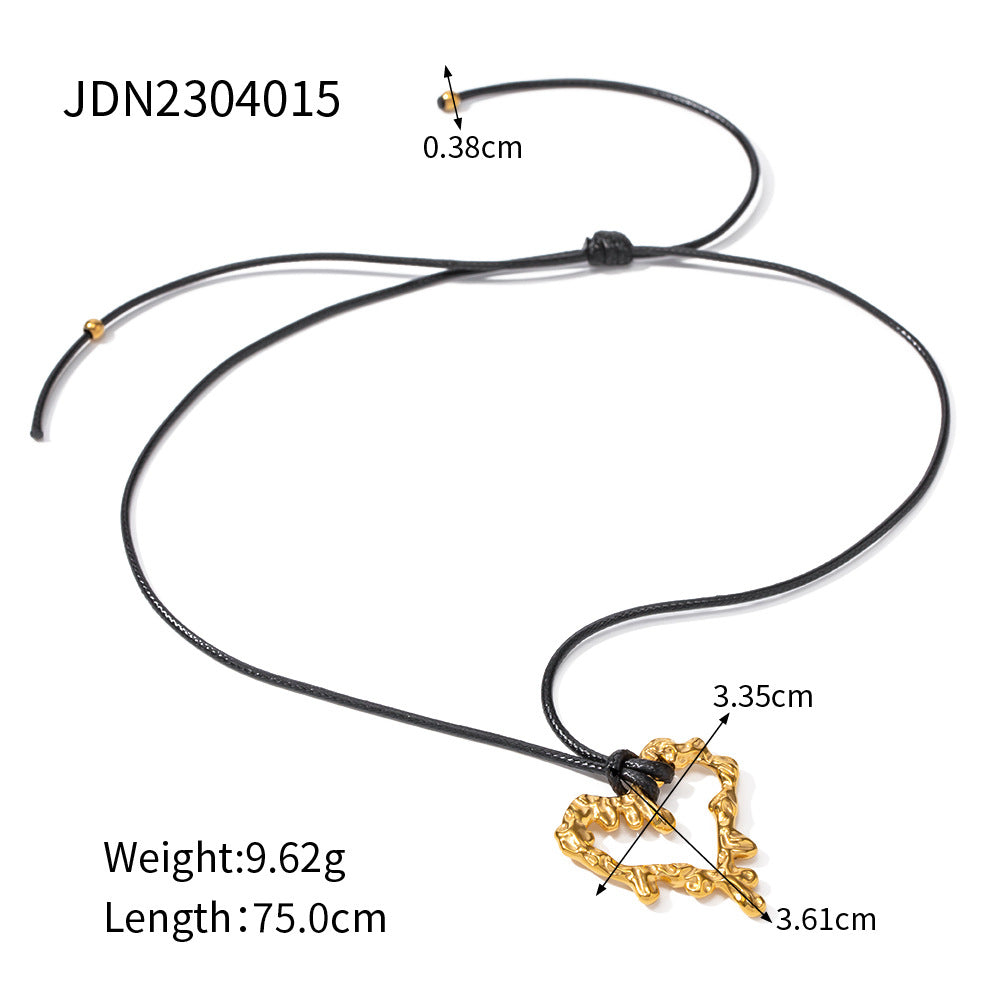 Collar de Acero de Titanio Geométrico Chapado para Mujer con Cordón Negro Cadena Ajustable para Clavícula