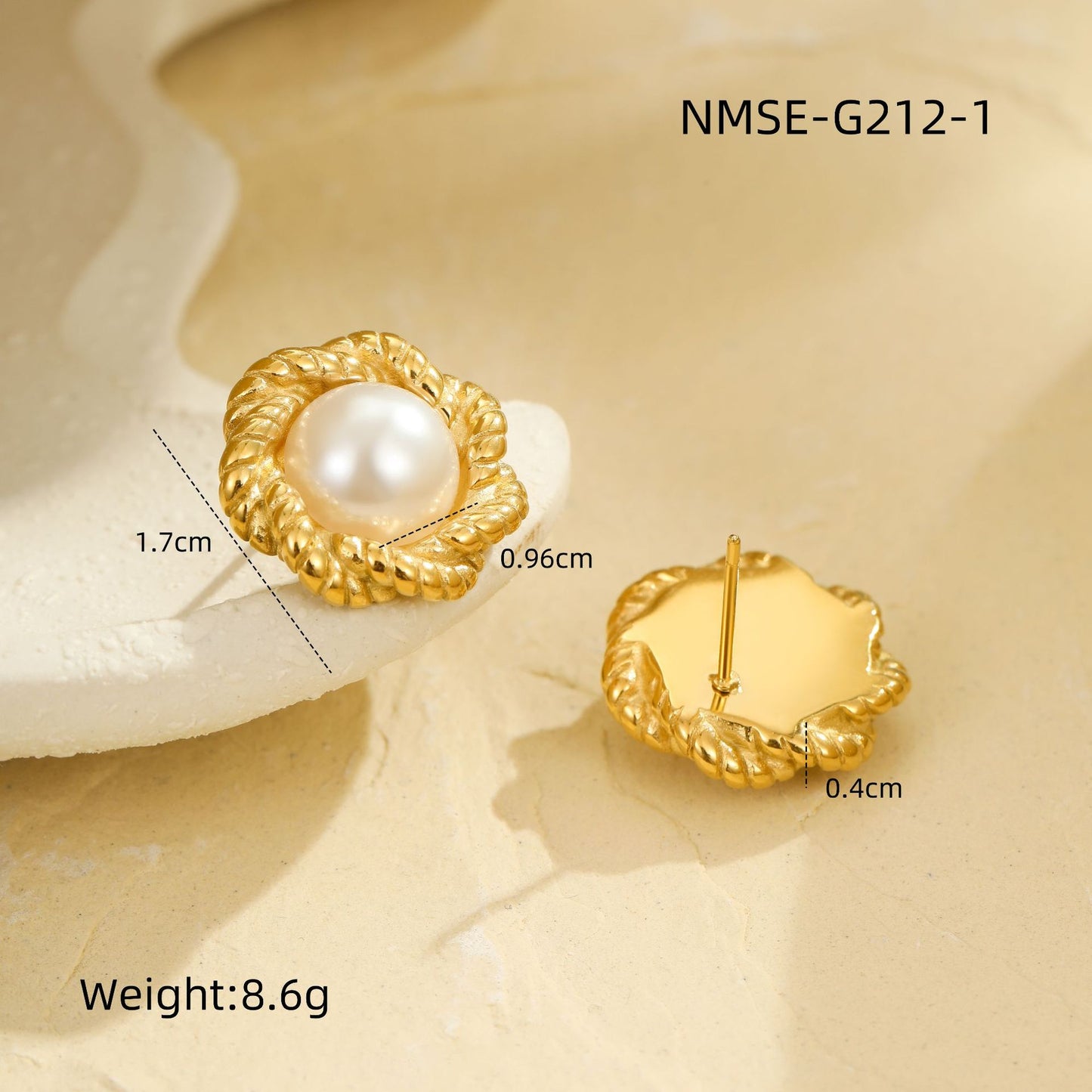 Elegantes pendientes de perlas con diseño floral trenzado de acero inoxidable chapado en oro para mujer con diseño geométrico y acabado de lujo