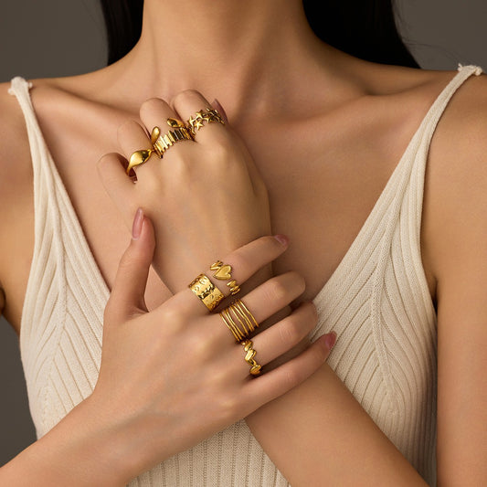 Anillo abierto irregular de acero inoxidable con chapa de oro de 18K de estilo geométrico minimalista, joyería de moda para mujer