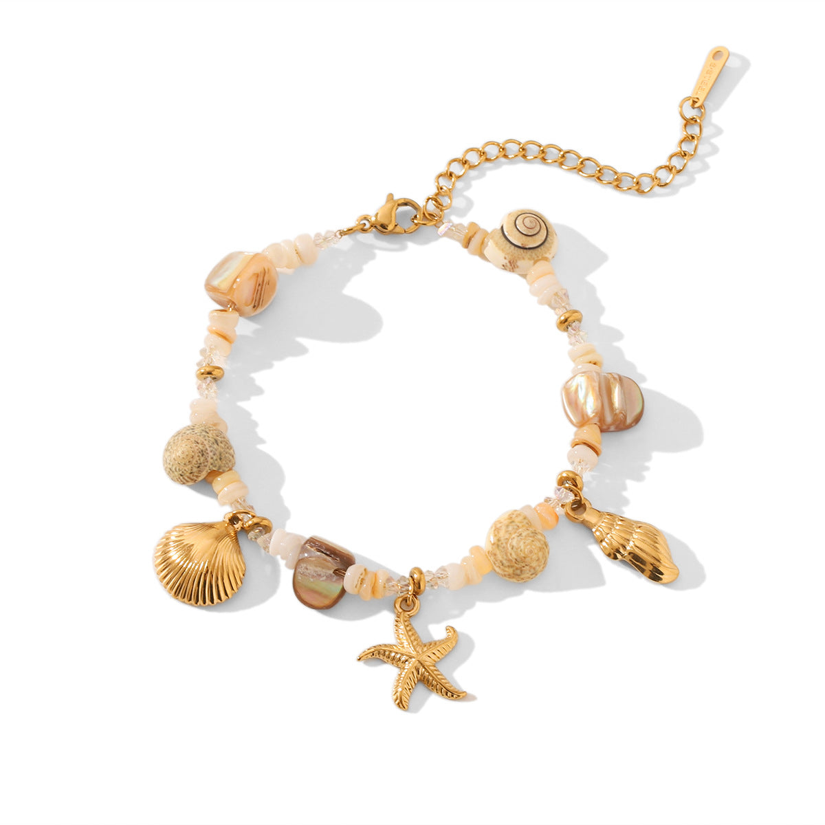 Minimalist Ocean-Inspired Stainless Steel and Shell Bracelet for Women with Geometric Design and Plated Finish