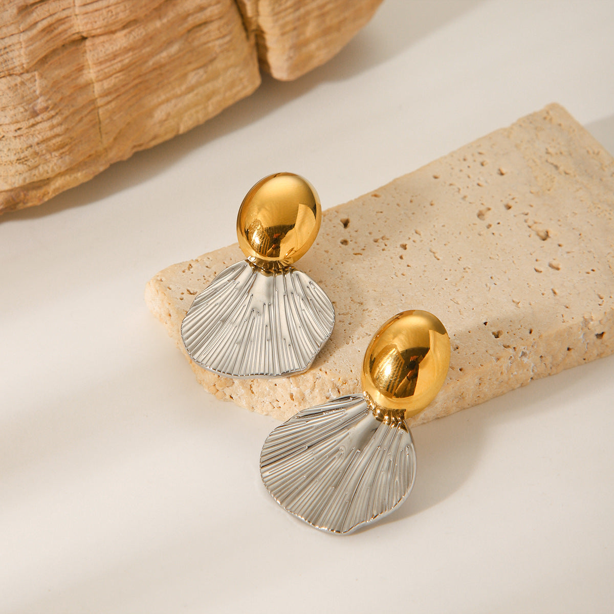 Minimalist Oval Geometric Stainless Steel Stud Earrings with Gold and Silver Plating for Women