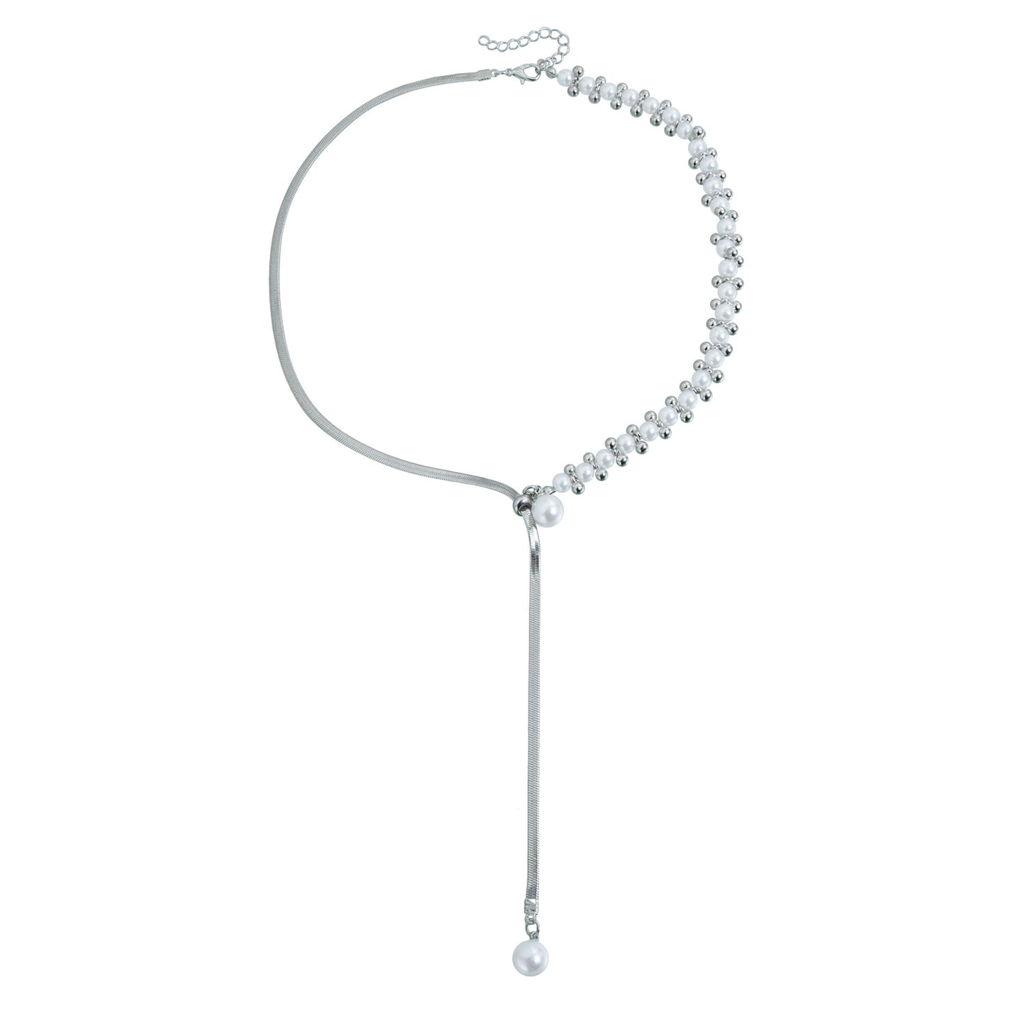 Elegant Geometric Resin Pearl Bead Splice Snake Chain Y-Necklace for Women