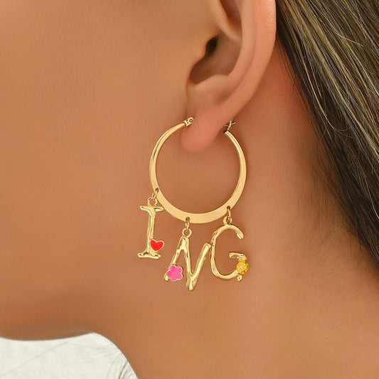 Orecchini a perno con lettere smaltate per donna, in lega di zinco a forma di cuore e stella, gioielli da indossare ogni giorno alla moda