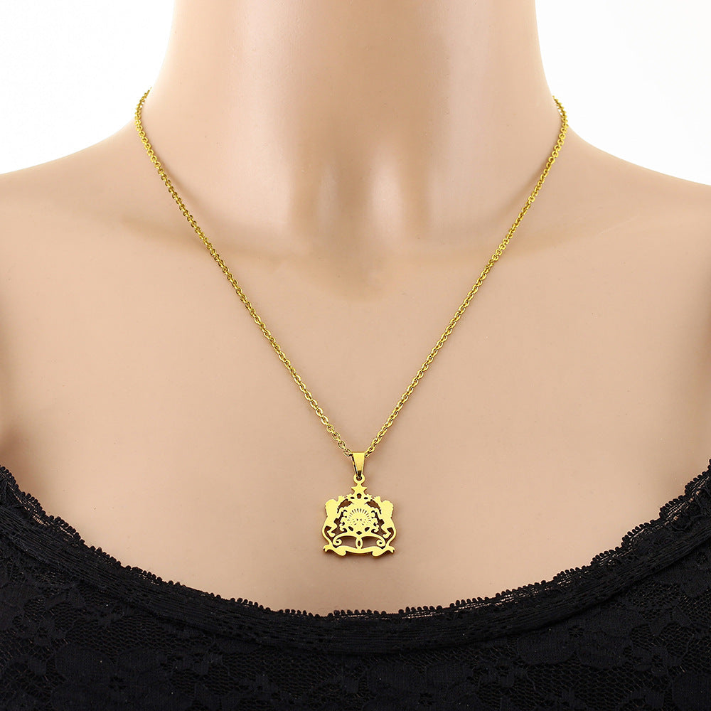 Minimalist Lion-Shaped Stainless Steel Pendant Necklace with Vacuum Plated Finish for Women and Men, Flat Cross Chain Jewelry for Sweaters