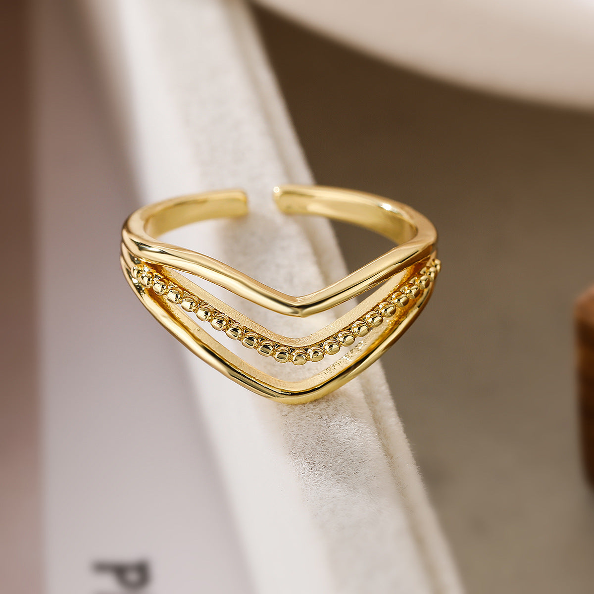 Minimalist Geometric Open Ring for Women Made of Brass with 18K Gold Plating and Zircon Inlay