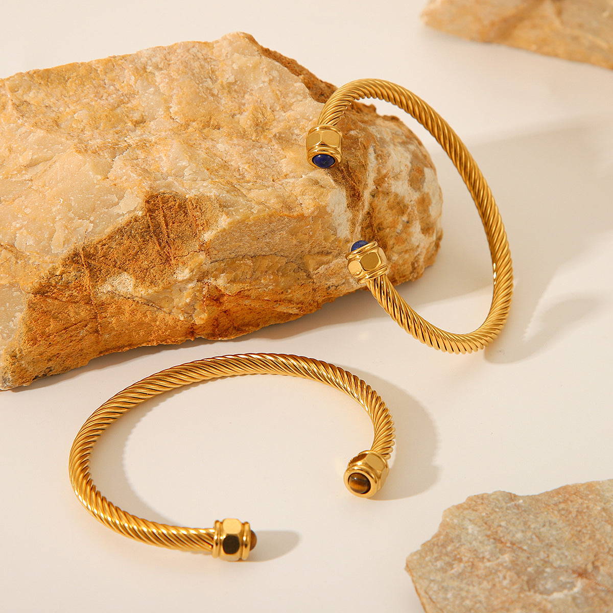 Minimalist C-Shaped Titanium Steel Bracelet for Women with Plated Finish and Twist Design