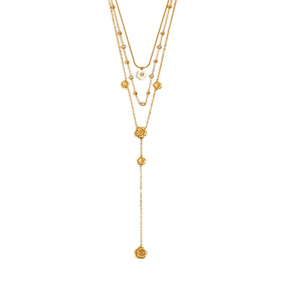 Collana pendente geometrica minimalista alla moda da donna in acciaio inossidabile placcato oro 18 carati con design a nappe a triplo strato