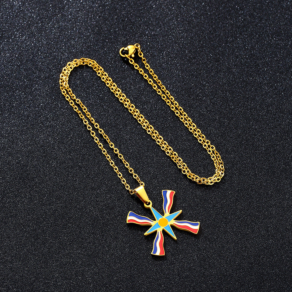 Colgante de bandera asiria geométrica étnica de acero inoxidable con acabado esmaltado para uso diario unisex