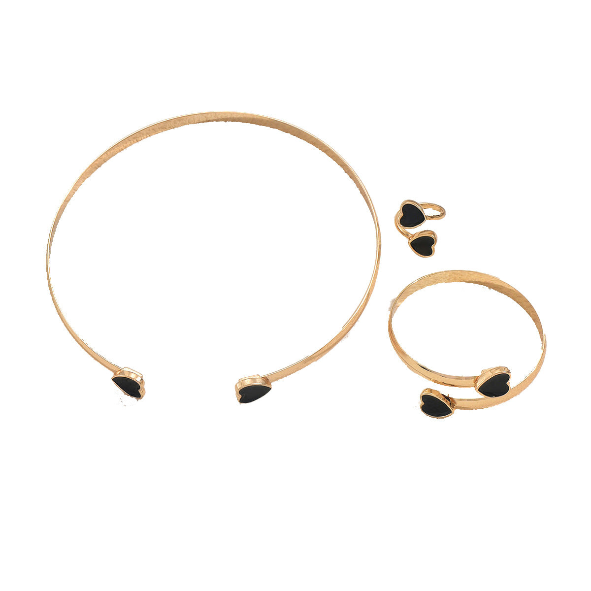 Minimalist Geometric Heart Pendant Necklace and Bracelet Set in Alloy with Enamel Finish for Women
