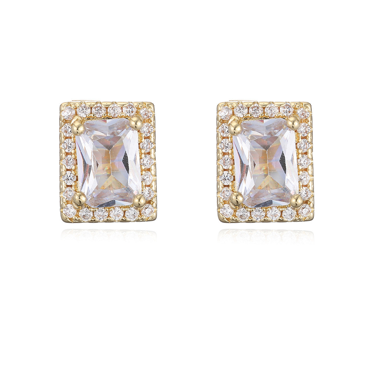 Minimalist Rectangular Zircon Stud Earrings for Women in Copper with 18K Gold Plating and Micro-Pave Setting