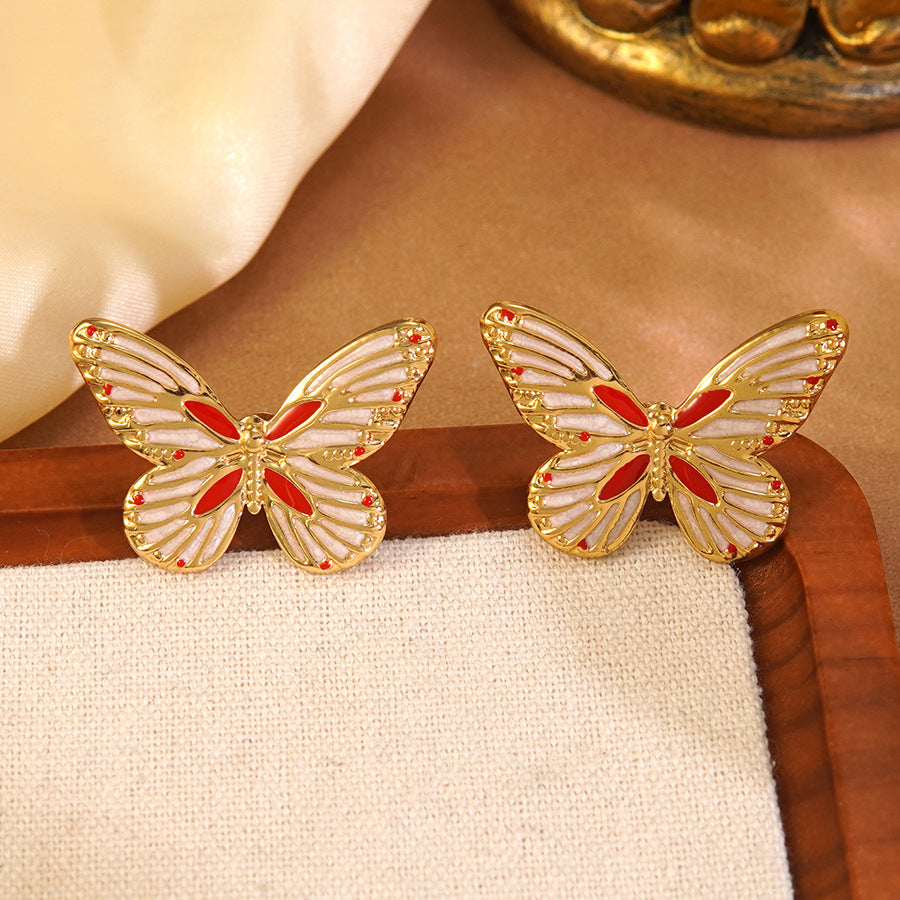 Sweet Drip Oil Stainless Steel Butterfly Earrings Glow in the Dark