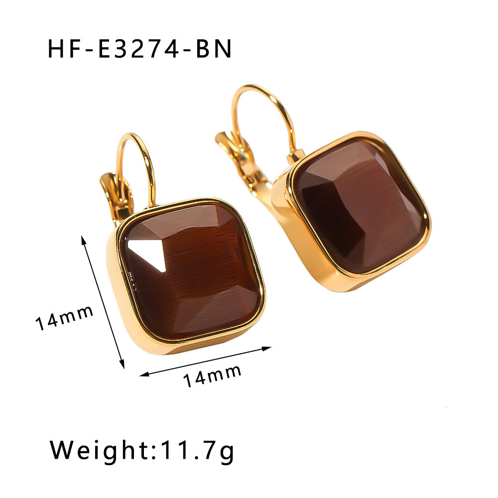 Orecchini Vintage da Donna in Acciaio al Titanio con Smeraldo Verde a Cuore, Zirconia Incastonata, Finitura Placcata e Design Elegante Minimalista