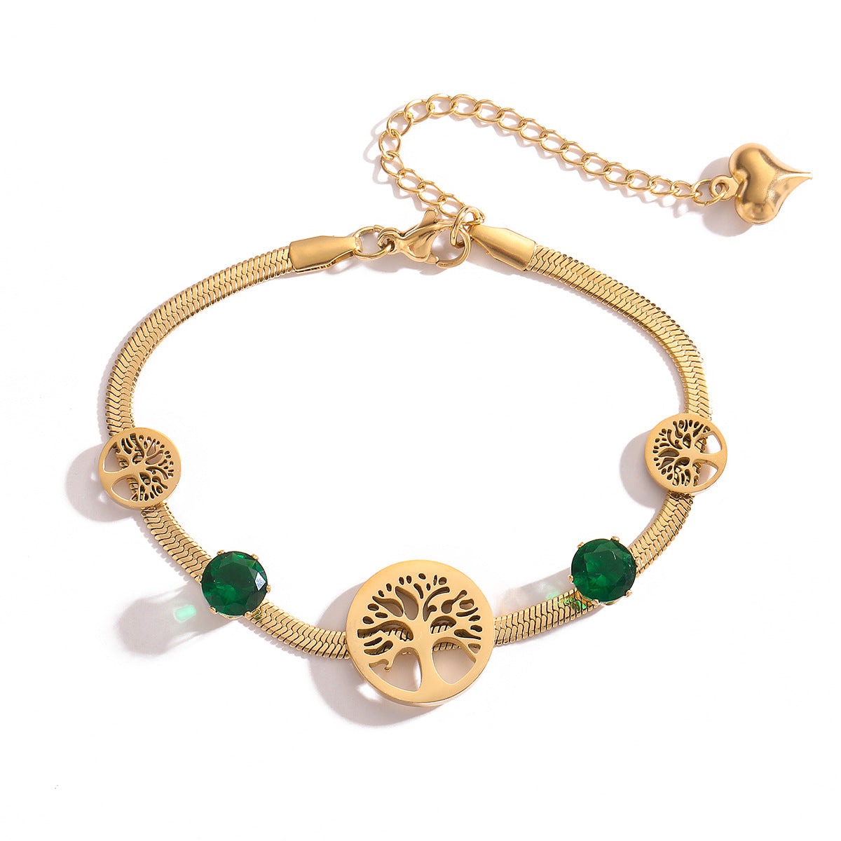 Bracciale Albero della Vita Geometrico alla Moda da Donna in Acciaio al Titanio con Placcatura in Oro e Intarsio di Zirconi