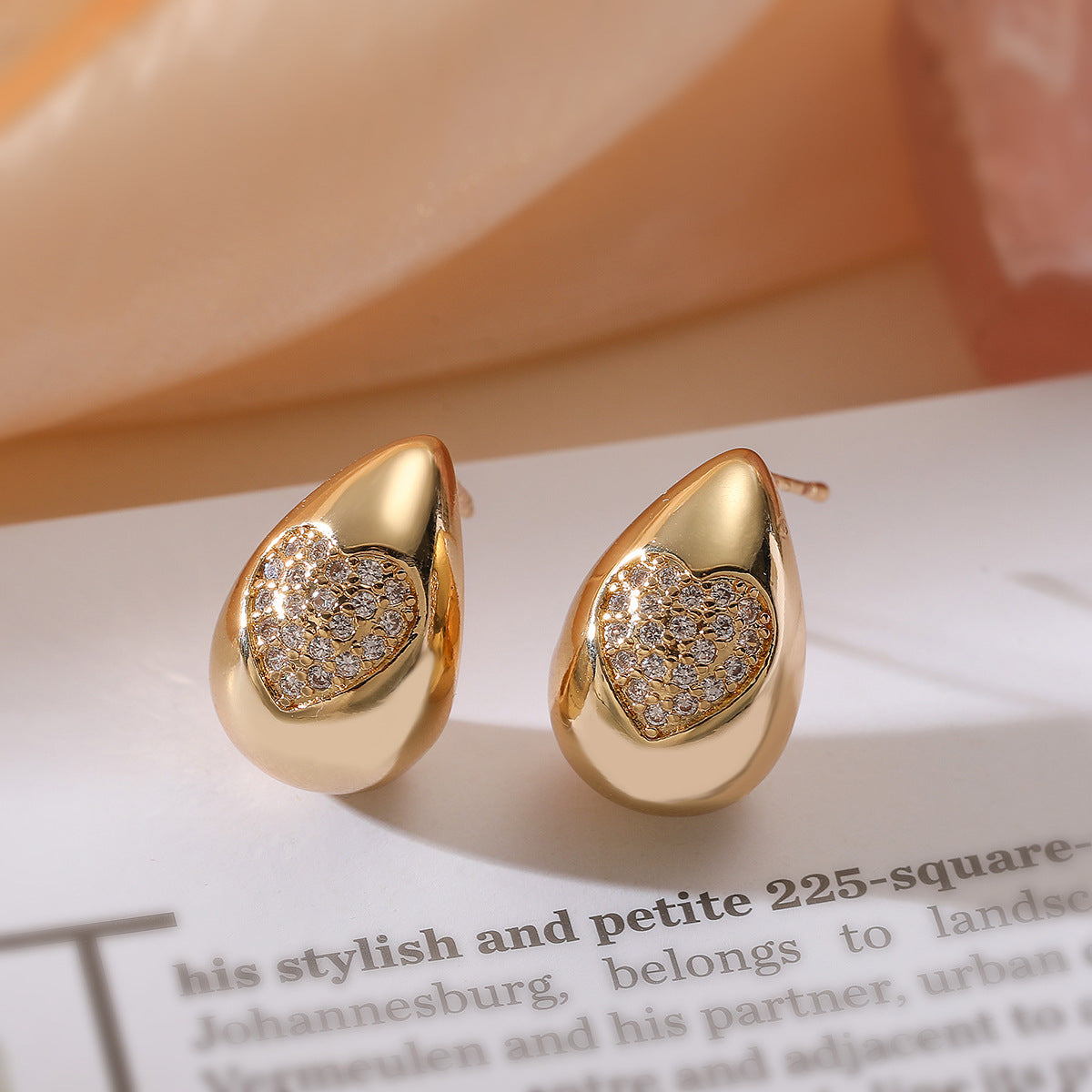 Minimalist Luxe Copper Gold-Plated Zircon Heart Star Teardrop Stud Earrings for Women
