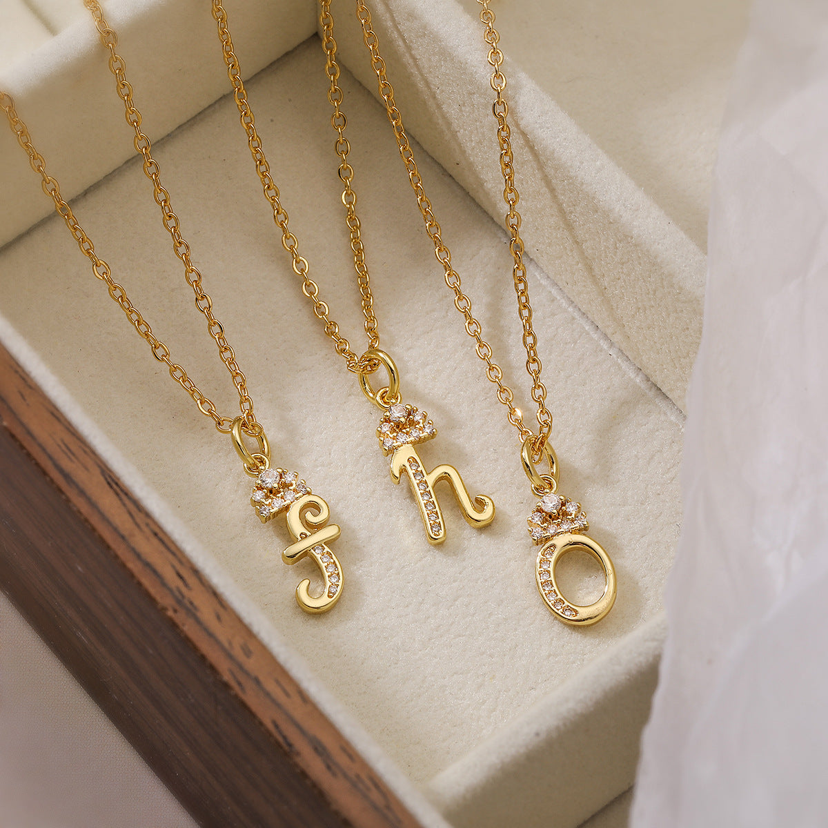Minimalist 18K Gold Plated Brass Letter Cubic Zirconia Inlay Charm Bar
