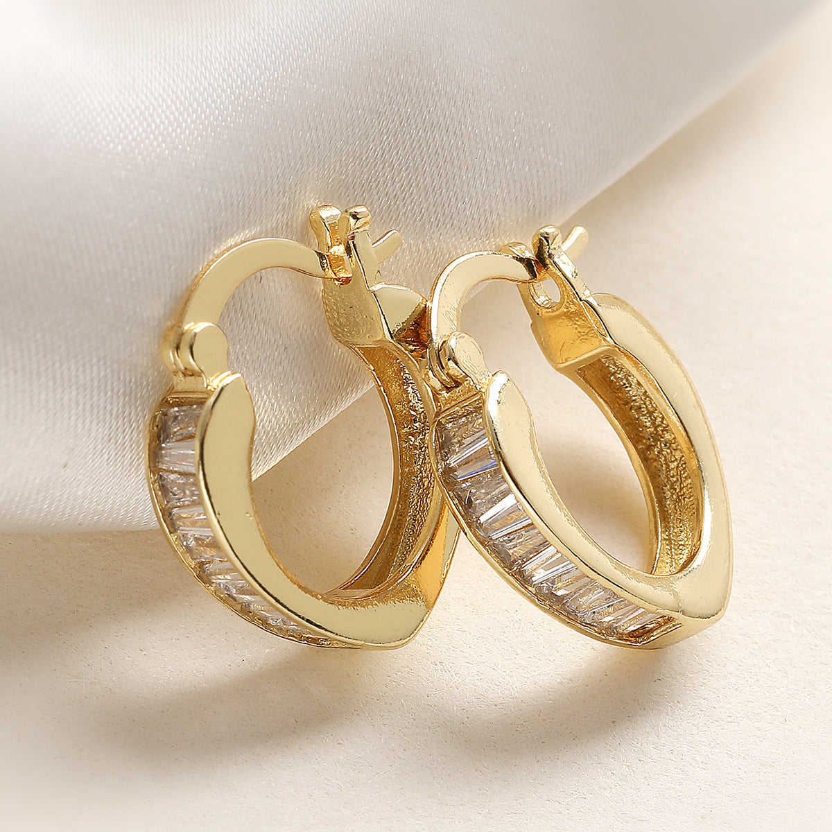 Minimalist Luxury Geometric Gold Plated Brass Cubic Zirconia Earrings for Women