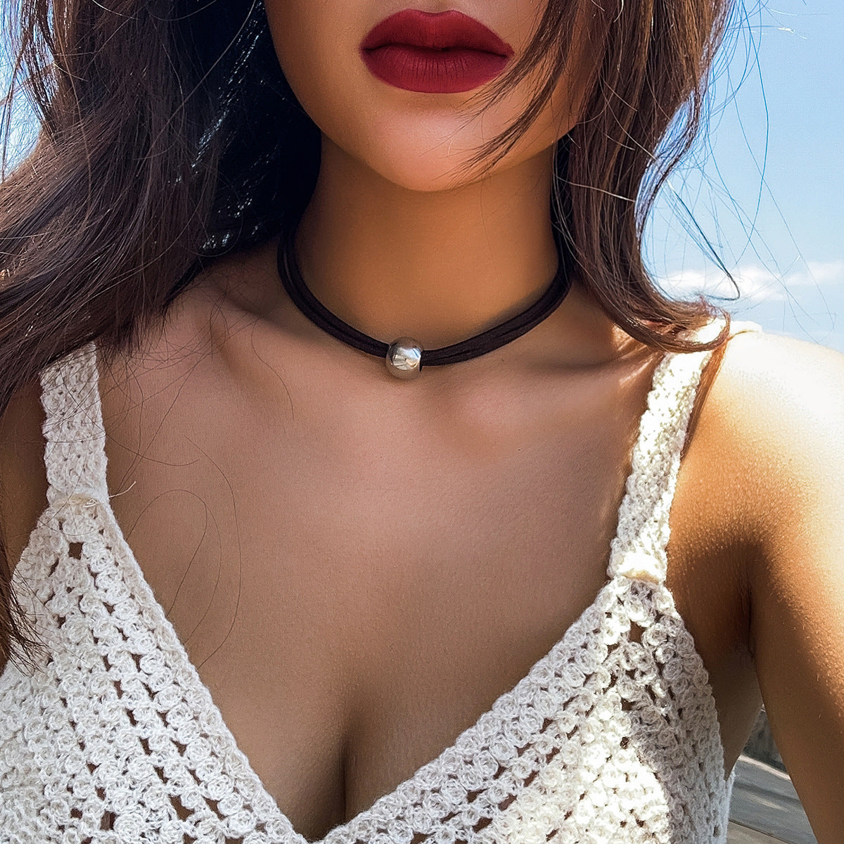 Collana Girocollo Minimalista Geometrica con Perline per Donna con Catena Metallica Regolabile e Finitura Galvanizzata