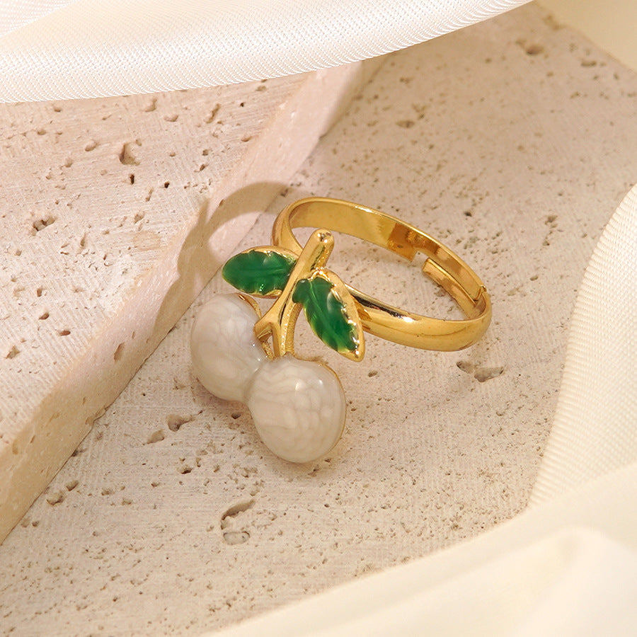 Sweet Drip Oil Stainless Steel Cherry Ring for Women