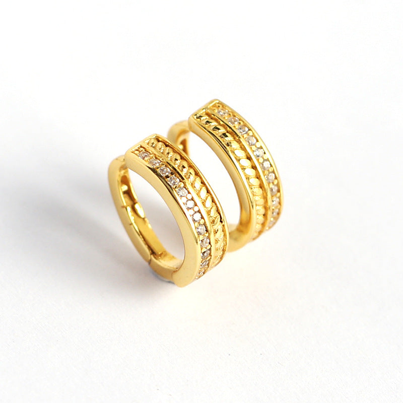 Vintage Luxury Geometric 925 Sterling Silver Rhinestone Inlay Hoop Earrings
