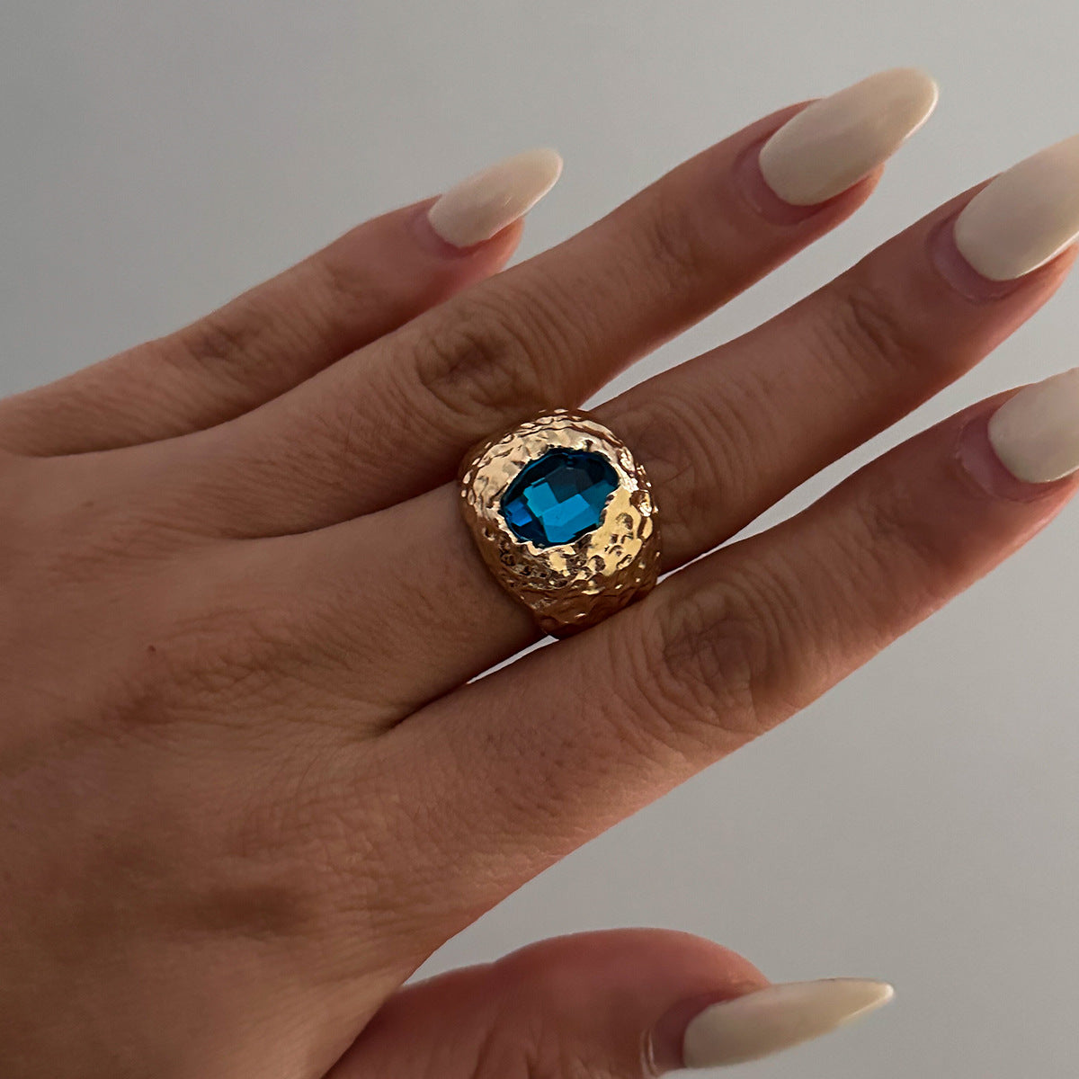 Vintage Geometric Ring with Alloy Base and Acrylic Rhinestone Inlay, Electroplated Finish for Women