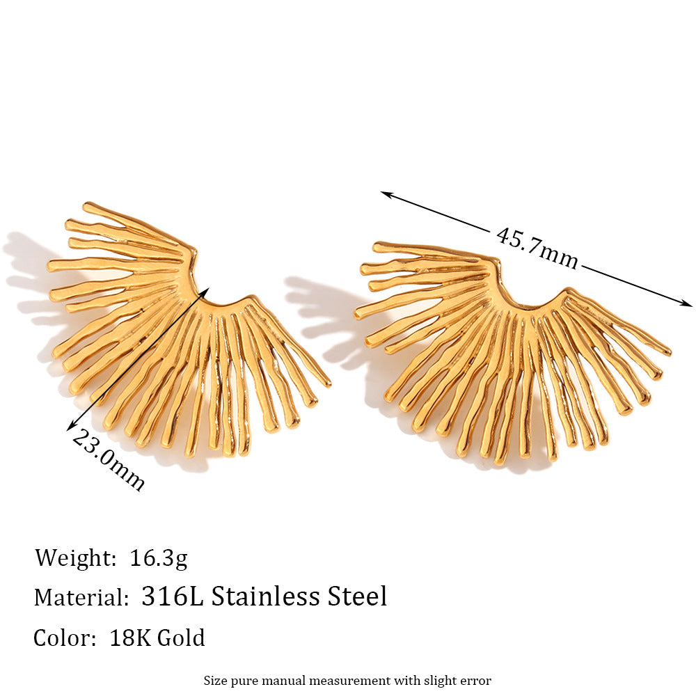Minimalist Geometric Fan-Shaped 18K Gold Plated Stainless Steel Statement Earrings for Women
