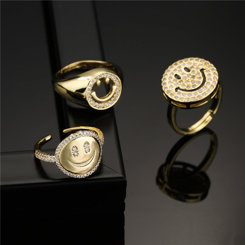Gold Plated Brass Geometric Ring with Cubic Zirconia Inlay for Women