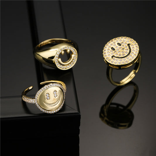 Gold Plated Brass Geometric Ring with Cubic Zirconia Inlay for Women