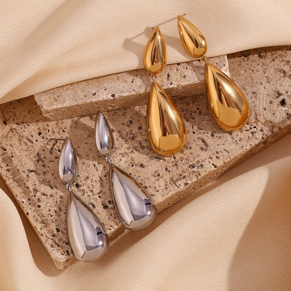 Fashionable French Vintage Geometric Stainless Steel 18K Gold Plated Asymmetrical Teardrop Dangle Earrings for Women