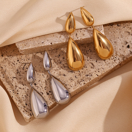 Fashionable French Vintage Geometric Stainless Steel 18K Gold Plated Asymmetrical Teardrop Dangle Earrings for Women