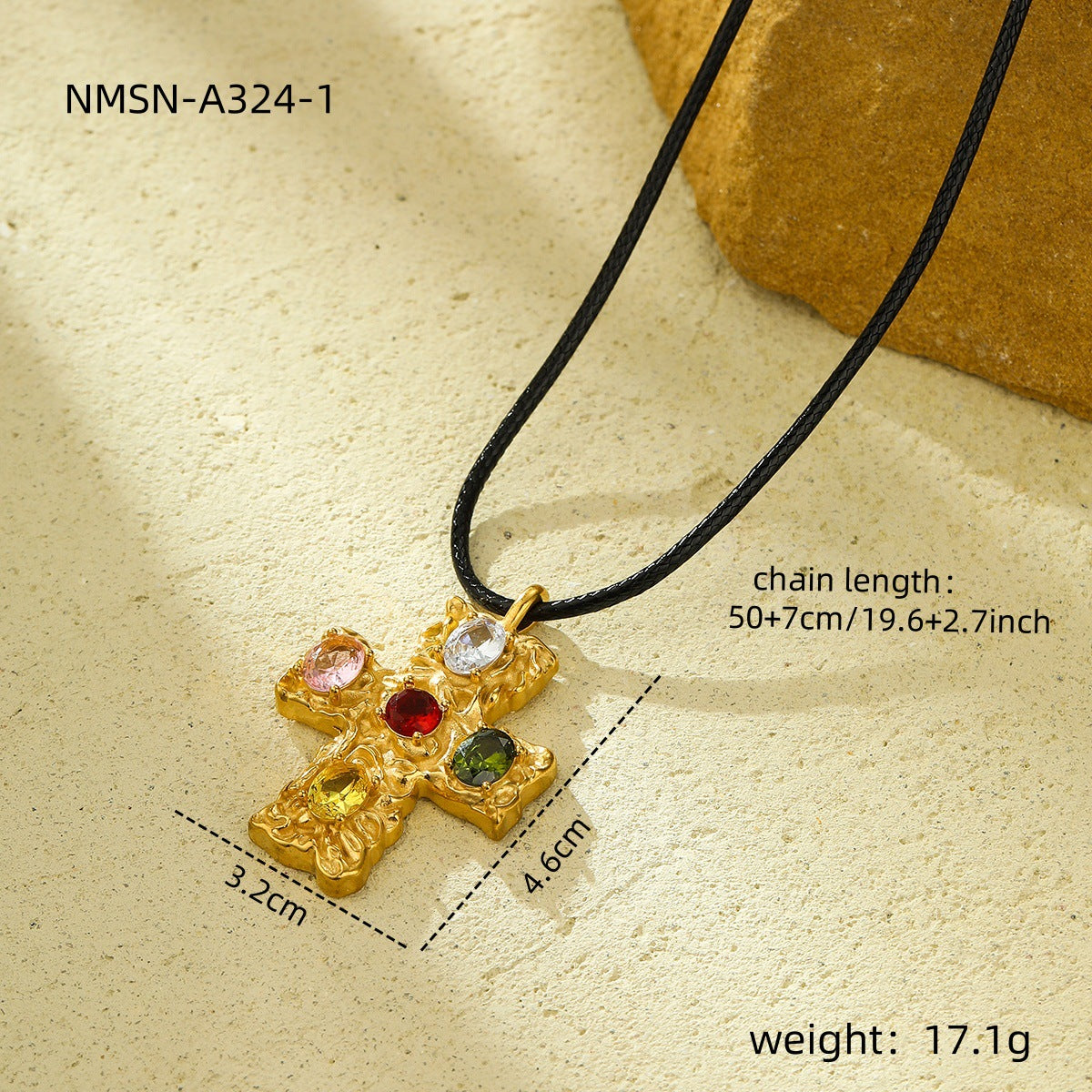 Fashionable Cross Pendant Necklace in Titanium Steel with 18K Gold Plating and Colorful Zircon Inlay for Women