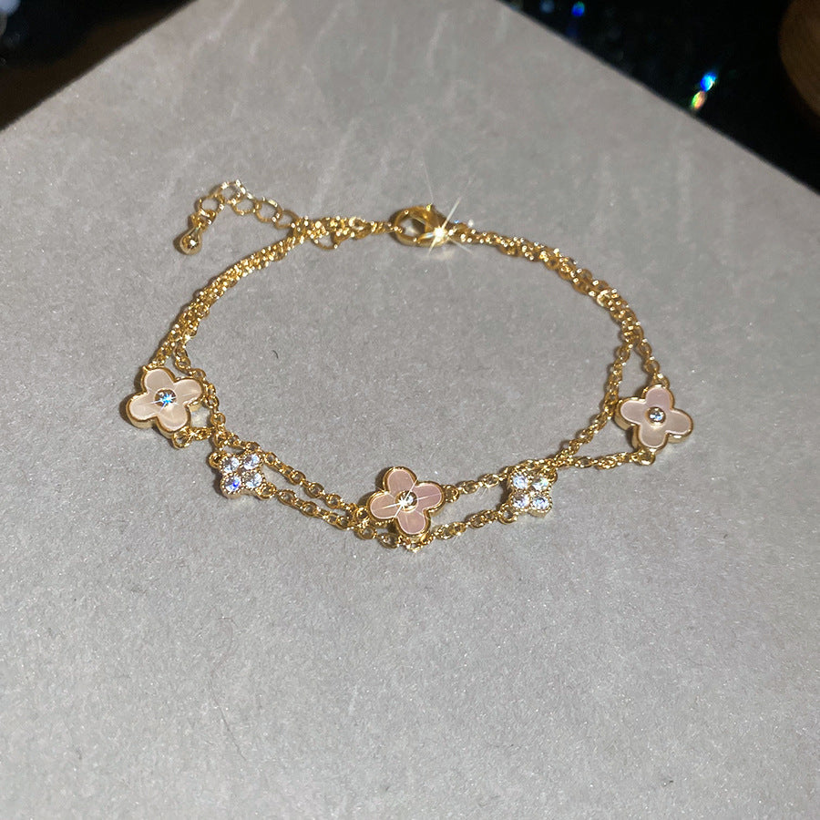 18K Gold Plated Floral Shell Bracelet for Women Adjustable Minimalist Everyday Luxury Hand Jewelry