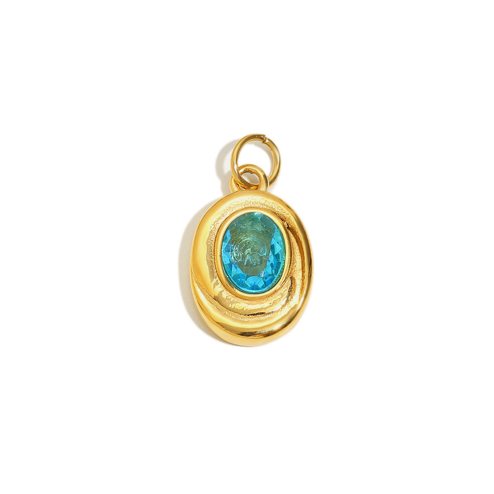 Ciondolo Charm a Barra Minimalista con Zirconi Cubici Quadrati Ovali in Acciaio Inossidabile Placcato Oro 18K