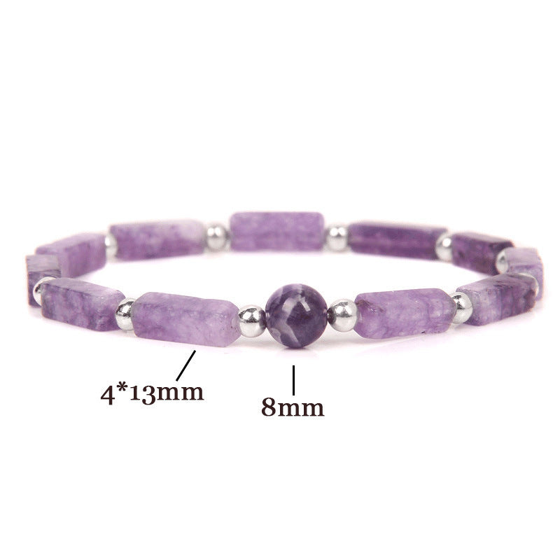 Minimalist Elegant Rectangle Natural Amethyst Agate Bracelet Unisex Floral Pattern Handmade Jewelry