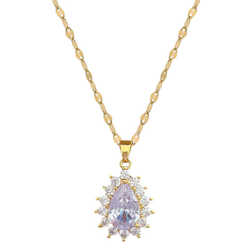Set di collana e orecchini a goccia in acciaio al titanio di lusso con intarsio di strass