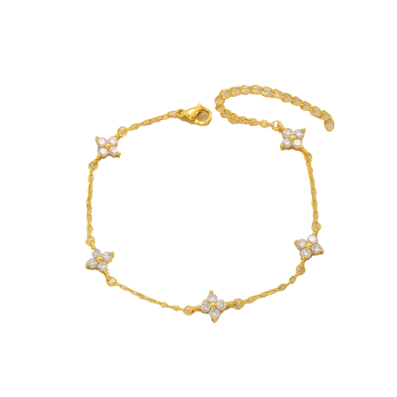 Pulsera Geométrica de Trébol de Cuatro Hojas con Incrustaciones de Diamantes de Imitación para Mujer en Cobre con Diseño Moderno y Versátil