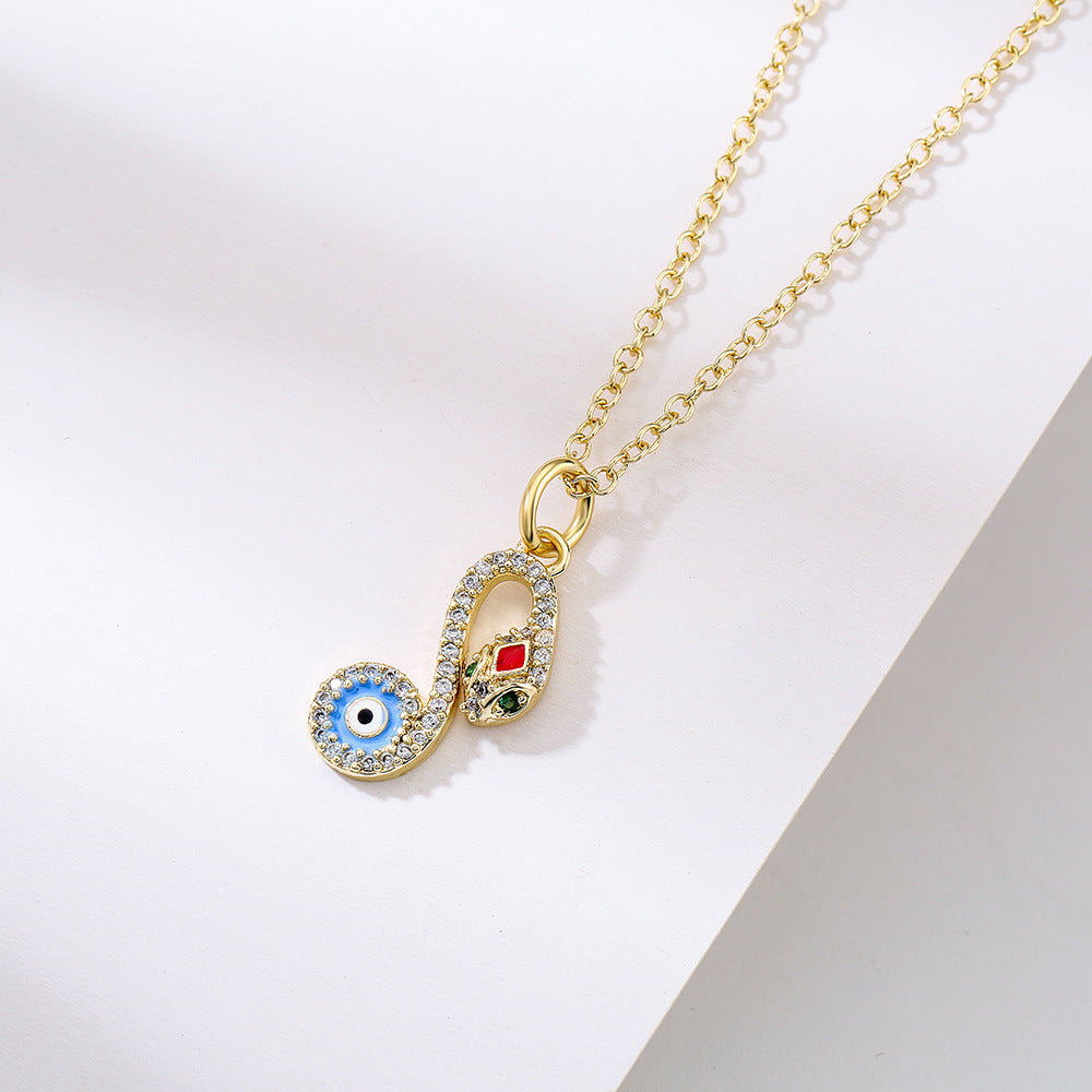 Collana da donna a forma di serpente geometrico in rame con placcatura in oro vero e intarsi in zircone
