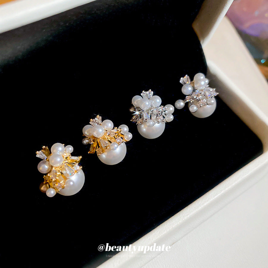 Orecchini a perno da donna eleganti geometrici ispirati al vintage con perle e zirconi
