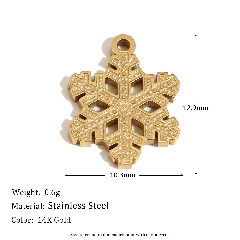Fashionable Minimalist Reindeer and Snowflake Pendant Necklace for Women in Stainless Steel with 14K Gold Plating
