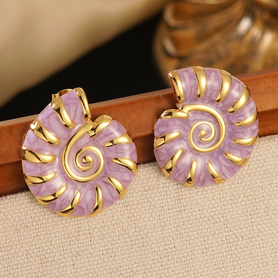 Vintage Drip Oil Stainless Steel Conch Earrings for Women